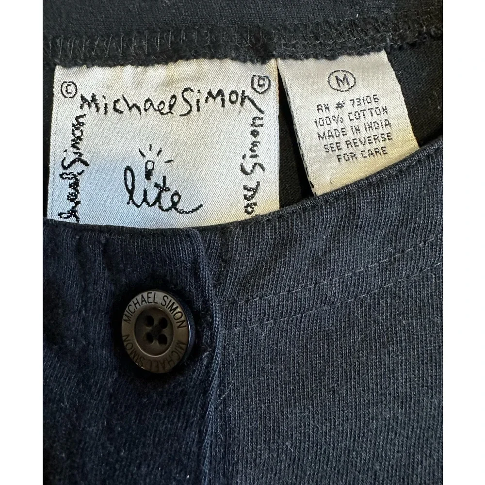 Michael Simon Black Frog and Flower Embroidered Short Sleeve Cardigan Size M - Picture 6 of 6